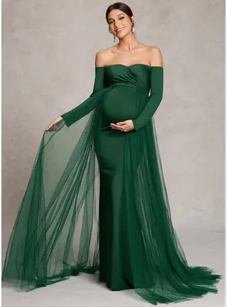 Pokrowiec Dekolt typu Carmen Tren typu sweep Tiul Jersey Sukienki ciążowe Z Pofałdowany 