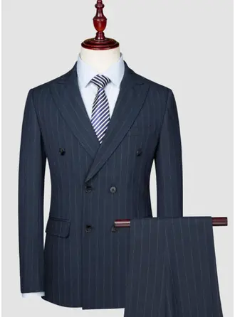 Striped 2 Piece Double Breasted Tailored Fit Men's Casual Suit 