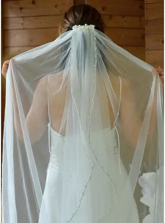 Pearl Cut Edge Single Tier Bridal Waltz Length 59" Wedding Veils 