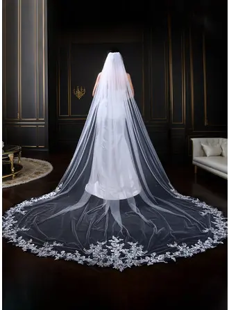 Perlen Spitze Schnittkante Einstufig Hochzeit Kathedralenschleier 300 cm Brautschleier 