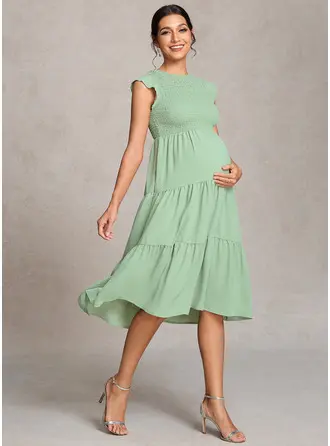 Kjole med A-linje Rund-halsudskæring Knælængde Graviditetskjoler 