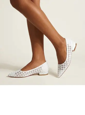 Femmes chaussures de mariage mesh talon plat bout pointu ballerines de mariée élégante mariage chaussures