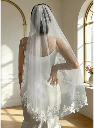 Lace Cut Edge Single Tier Bridal Fingertip Length 39" Wedding Veils