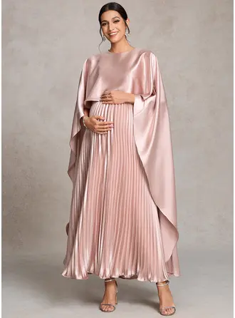 A-linjeklänning Skopa Ankel-lång Stretch Satin Gravidklänningar med Plisserad 