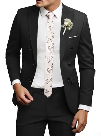 Solid Color 2 Piece Double Breasted Tailored Fit Men's Wedding Suit 