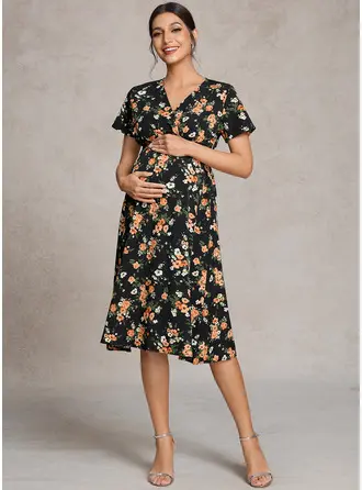 Kjole med A-linje V-hals Knælængde Graviditetskjoler 