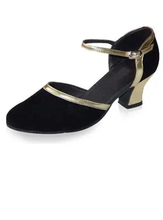 Women's Leatherette Nubuck Heels Pumps Ballroom With Buckle Dance Shoes 