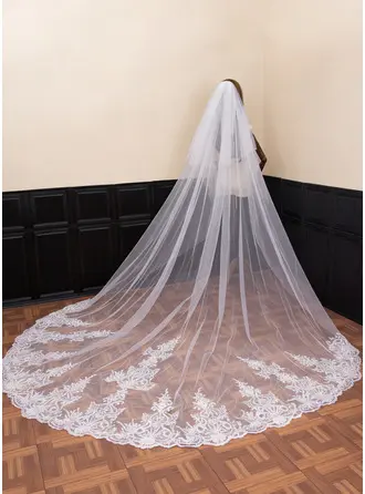 Koronkowa krawędź Dwuwarstwowe Ślubny Długość katedry 300 cm Welon Z różem