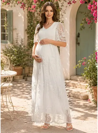Vestido premamá maxi con nido de abeja de encaje