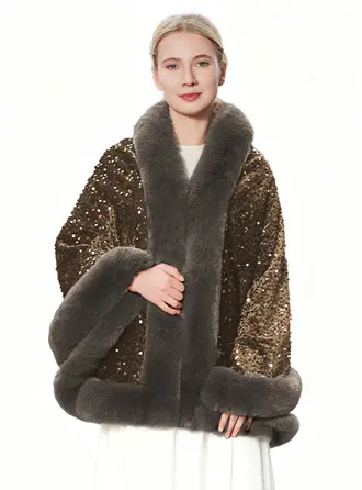 Imitert Pels Paljett Formell Stil Bryllupsgjest Wrap Kappe 