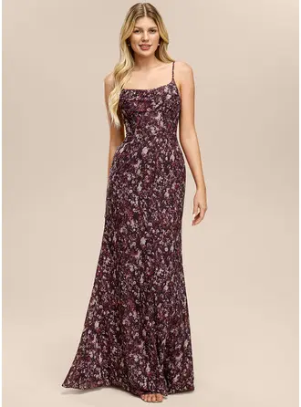 Cowl Spaghetti Straps Floral Print Dress