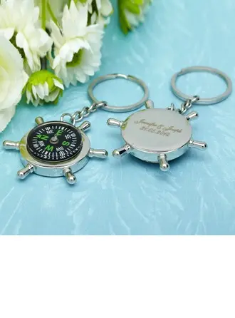 Personalized Compass Stainless Steel Keychains With Compass (Set of 6) 