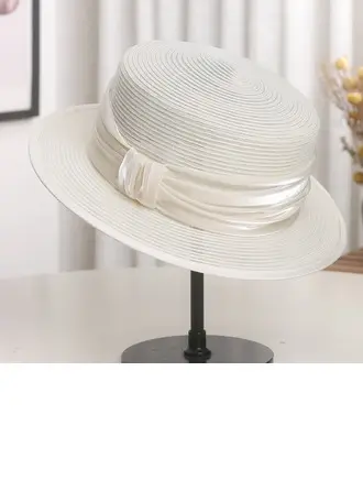 Women's Flat Brim Ribbons Polyester Wedding Boater