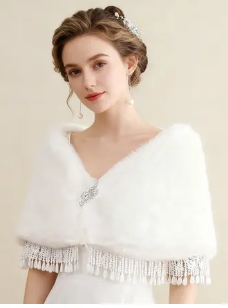 ウール 結婚式 ブライダル ジャケット/ラップ ケープ ととも​​に タッセル ラインストーン ブローチ 