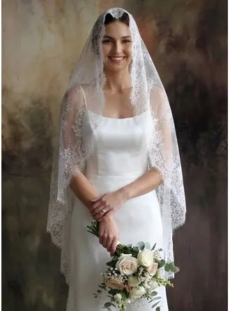 Blonder Skjær Kant Enkeltlag Mantilla Lengde på fingertuppene 90 cm Brudeslør