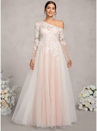 Kjole med A-linje Asymmetrisk Gulvlængde Tyl Blonder Graviditetskjoler 