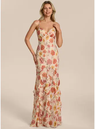 Escote en v tirantes finos estampado floral vestido