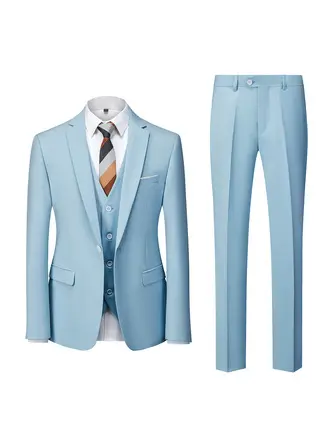 Ensfarget 3 stk Single Breasted Menn Bryllup Dress 