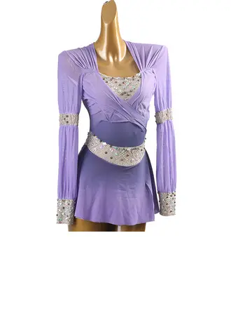 Mujer vestidos de patinaje artístico strass manga larga competencia ropa de patinaje