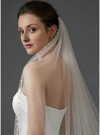 Perła Zdobione Koralikami Pojedynczy poziom Ślubny Długość kaplicy 200 cm Welon