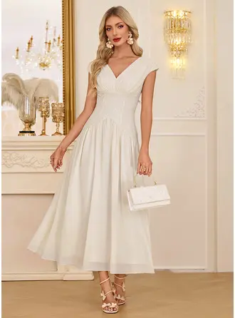 Ruched Chiffon Midi Dress
