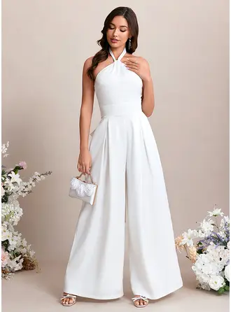 Bow Halter Sleeveless Jumpsuits Satin Maxi Dress 