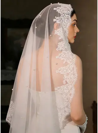 Koronkowa krawędź Pojedynczy poziom Ślubny Długość palca 90 cm Welon