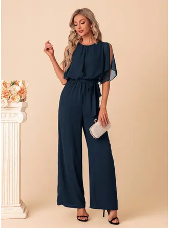 Combinaisons col rond manches courtes manches papillon mousseline maxi 