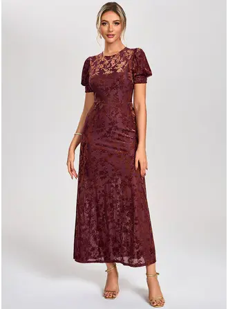 Jacquard Scoop Short Sleeve Flutter Sleeve A-line Velvet Maxi Dress 