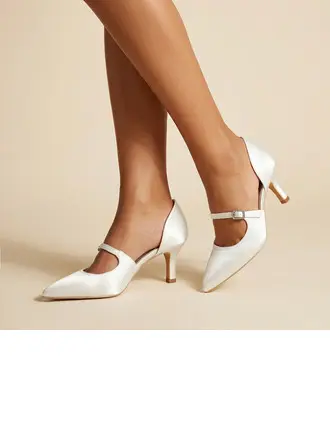 Femmes chaussures de mariage satin talon haut bout pointu escarpins de mariée élégante boucle mariage chaussures