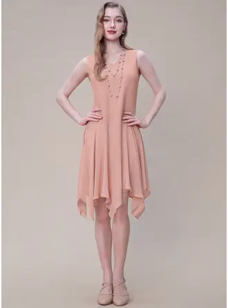V-Ausschnitt Ärmellos A-Linien-Kleid Chiffon Midi Kleid 