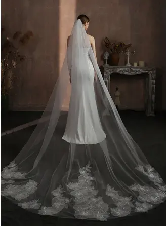 Lace Cut Edge Single Tier Bridal Cathedral Length 118" Wedding Veils
