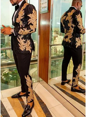 Sequin 2 Piece Single Breasted Classic Fit Men's Prom Tuxedo Suit 