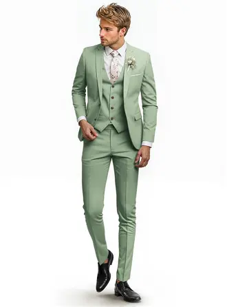 Solid Color 3 Piece Single Breasted Men's Wedding Formal Suit 