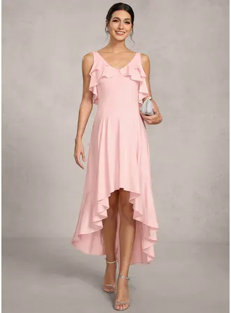 Kjole med A-linje V-hals Asymmetrisk Jersey Graviditetskjoler med Flæsekanter 