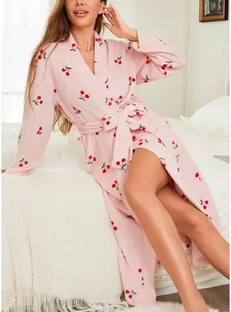 Fleece Cherry Print Comfort Robe