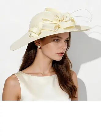 Kvinner Bred rand Blomstervridsløyfe Faux Sinamay Kentucky Derby Kirkehatter med Elastisk snor