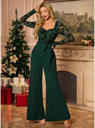 Sweetheart Long Sleeve Jumpsuits Spandex Stretch Crepe Maxi Dress 