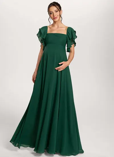 Umstandskleid in A-Linie mit Karree-Ausschnitt Rüschen aus Chiffon