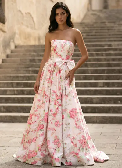 Strapless Bow Satin Dress