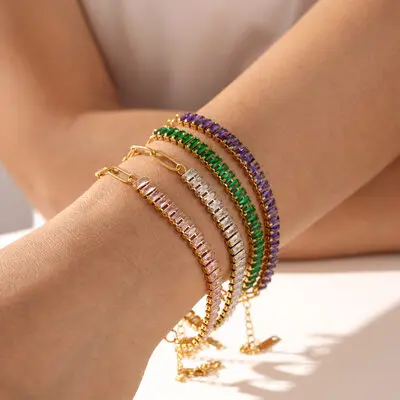 Classic baguette tekojalokivi chain & link rnnekorut 