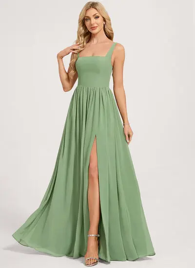 A-line Square Floor-Length Chiffon Bridesmaid Dress 