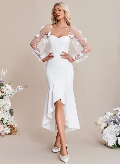 Trumpet/Mermaid Sweetheart Asymmetrical Ankle-Length Stretch Crepe Wedding Dress With Embroidered 