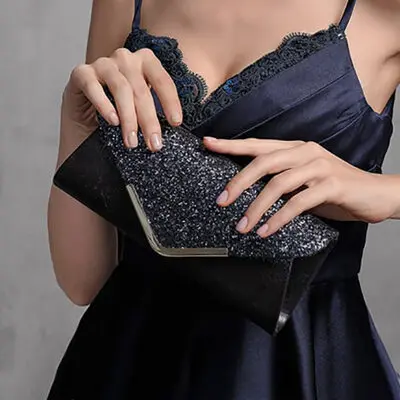 Elegant Party Prom Evening Polyester Glitter Clutch Bags in Dark Blue Navy Blue 