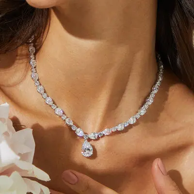 Shining Pear Cubic Zirconia Clavicle Necklace Wedding Jewelry Jewelry For Women