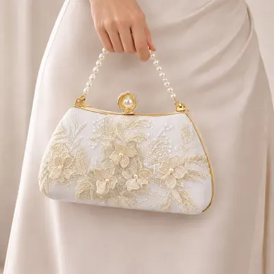 Imitation Pearl Wedding Polyester Evening Bags in White
