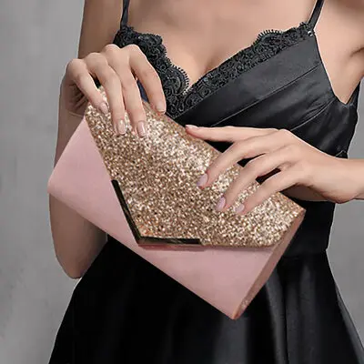 Glitter Elegant Party Evening Polyester Clutch Bags in Pink Silver 