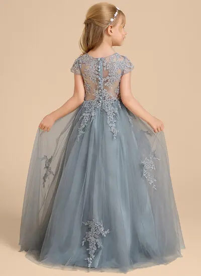 A-line Scoop Floor-Length Tulle Lace Flower Girl Dress 