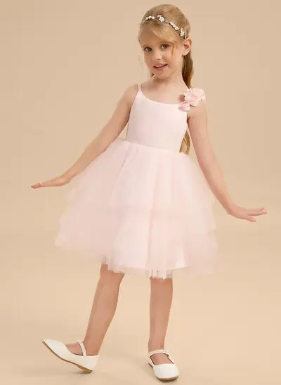 Tanssiaismekot/prinsessa veneen kaula polvipituinen tylli satiini kukka tyttö mekot jossa 3d kukka 