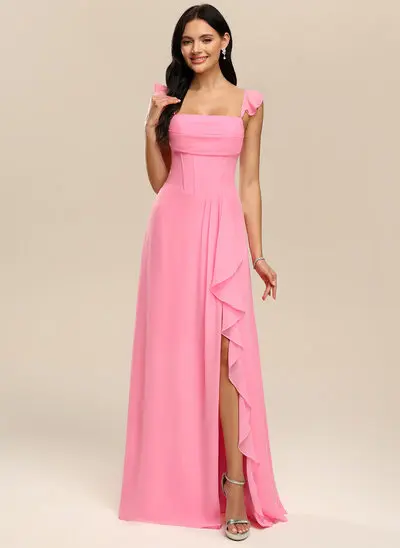 A-line Square Ruffle Chiffon Dress